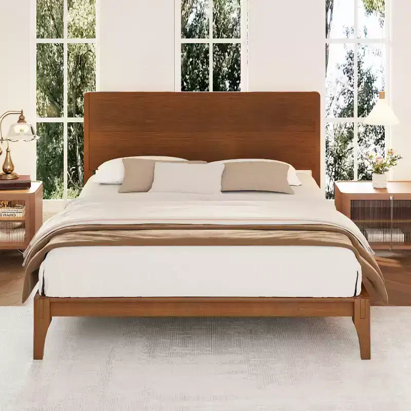 Cadre de lit plateforme en bambou pour matelas Full/Queen/King, avec lattes de soutien en bois, style moderne du milieu du siècle