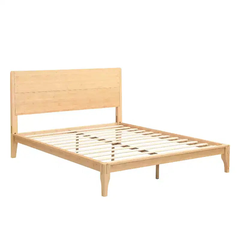 Estructura de cama con plataforma de bambú tamaño Full/Queen/King y listones de soporte de madera, estilo moderno de mediados de siglo
