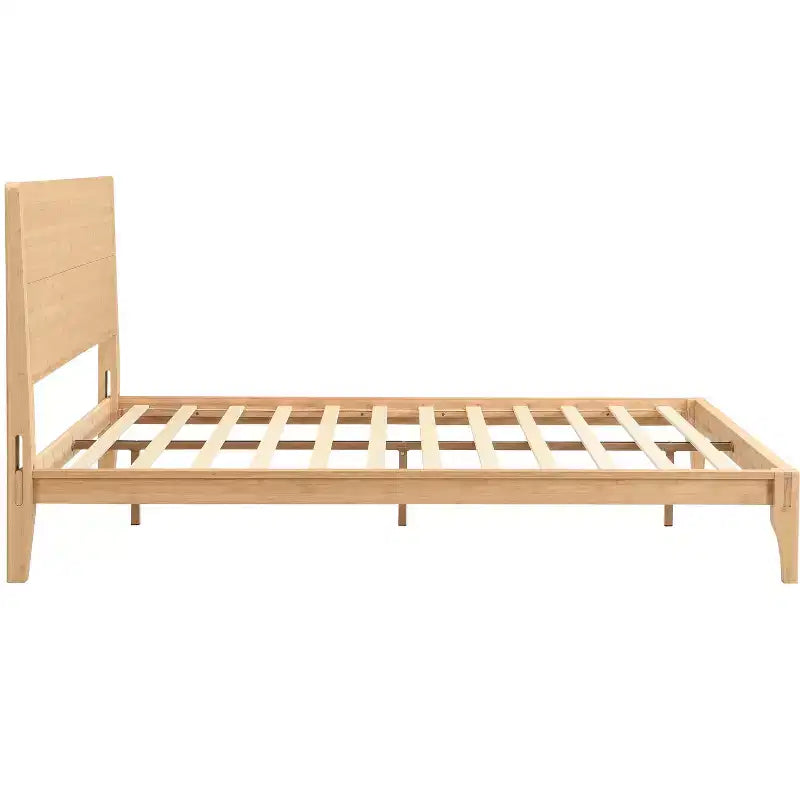 Estructura de cama con plataforma de bambú tamaño Full/Queen/King y listones de soporte de madera, estilo moderno de mediados de siglo