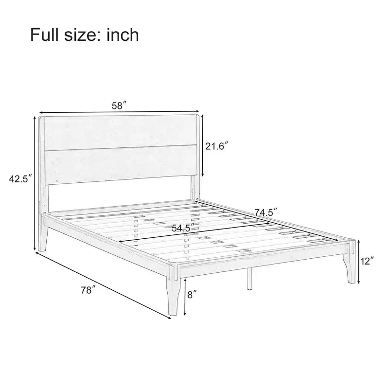 Cadre de lit plateforme en bambou pour matelas Full/Queen/King, avec lattes de soutien en bois, style moderne du milieu du siècle