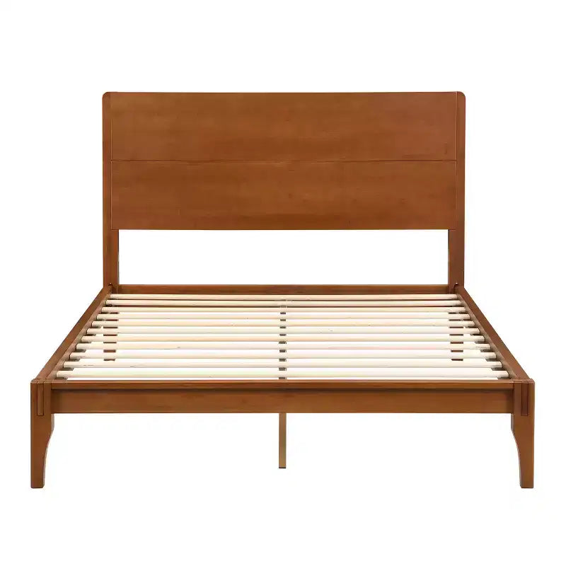 Cadre de lit plateforme en bambou pour matelas Full/Queen/King, avec lattes de soutien en bois, style moderne du milieu du siècle