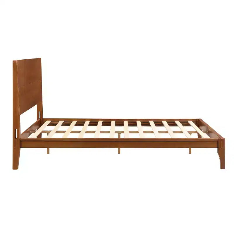 Estructura de cama con plataforma de bambú tamaño Full/Queen/King y listones de soporte de madera, estilo moderno de mediados de siglo