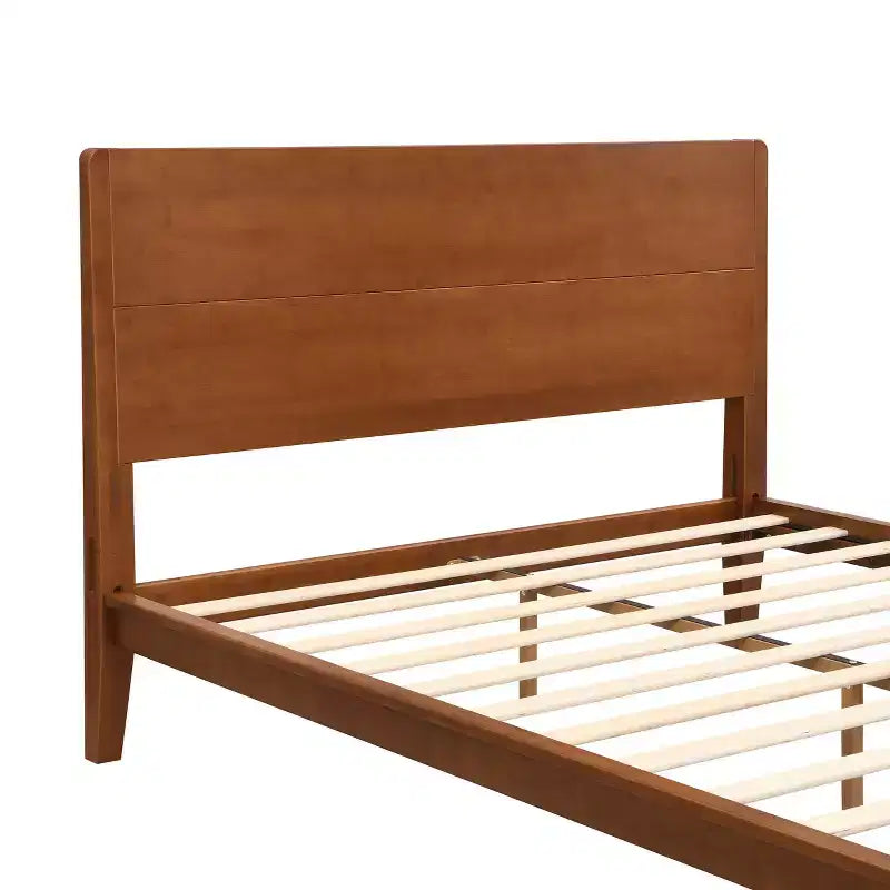 Estructura de cama con plataforma de bambú tamaño Full/Queen/King y listones de soporte de madera, estilo moderno de mediados de siglo