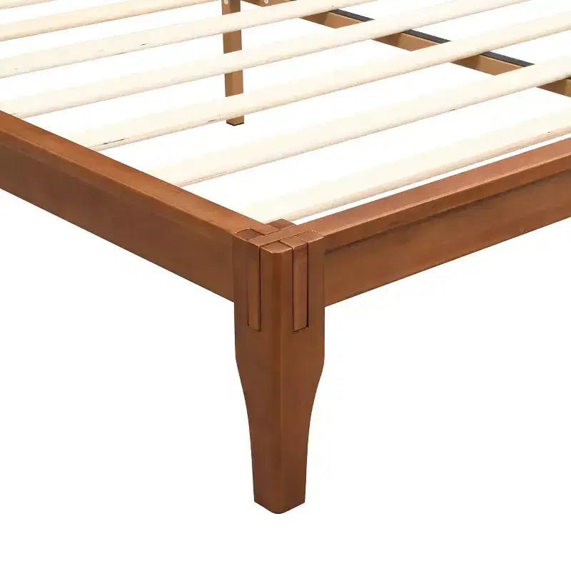 Estructura de cama con plataforma de bambú tamaño Full/Queen/King y listones de soporte de madera, estilo moderno de mediados de siglo