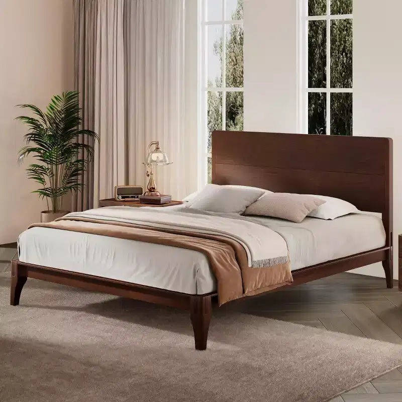 Cadre de lit plateforme en bambou pour matelas Full/Queen/King, avec lattes de soutien en bois, style moderne du milieu du siècle