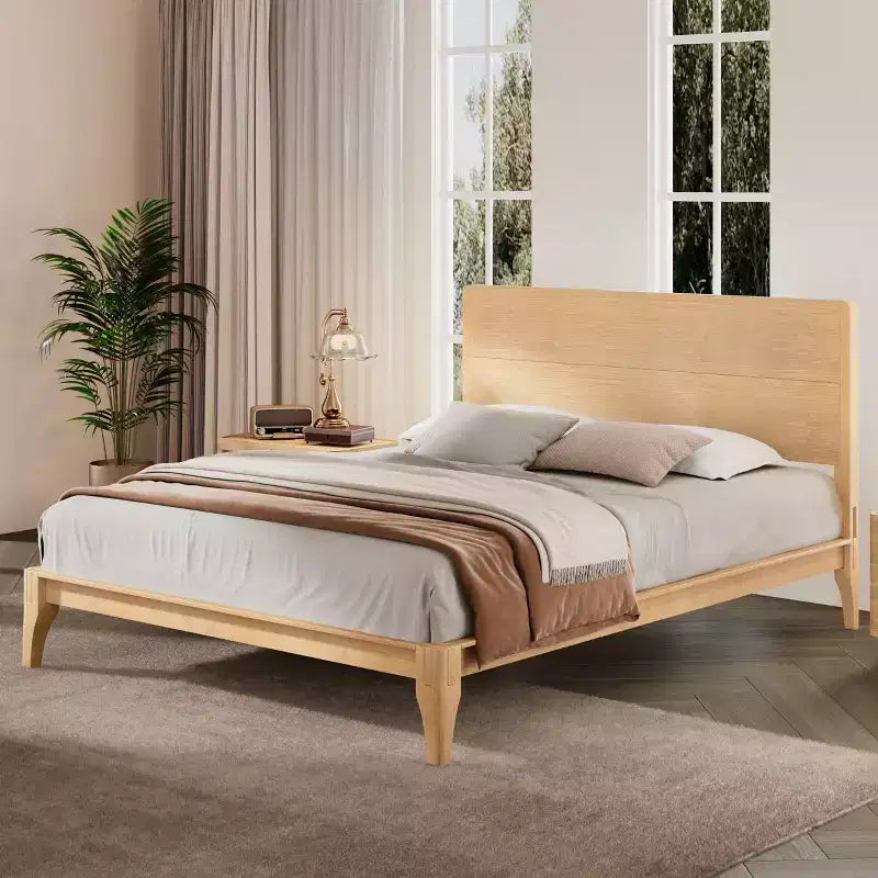 Cadre de lit plateforme en bambou pour matelas Full/Queen/King, avec lattes de soutien en bois, style moderne du milieu du siècle