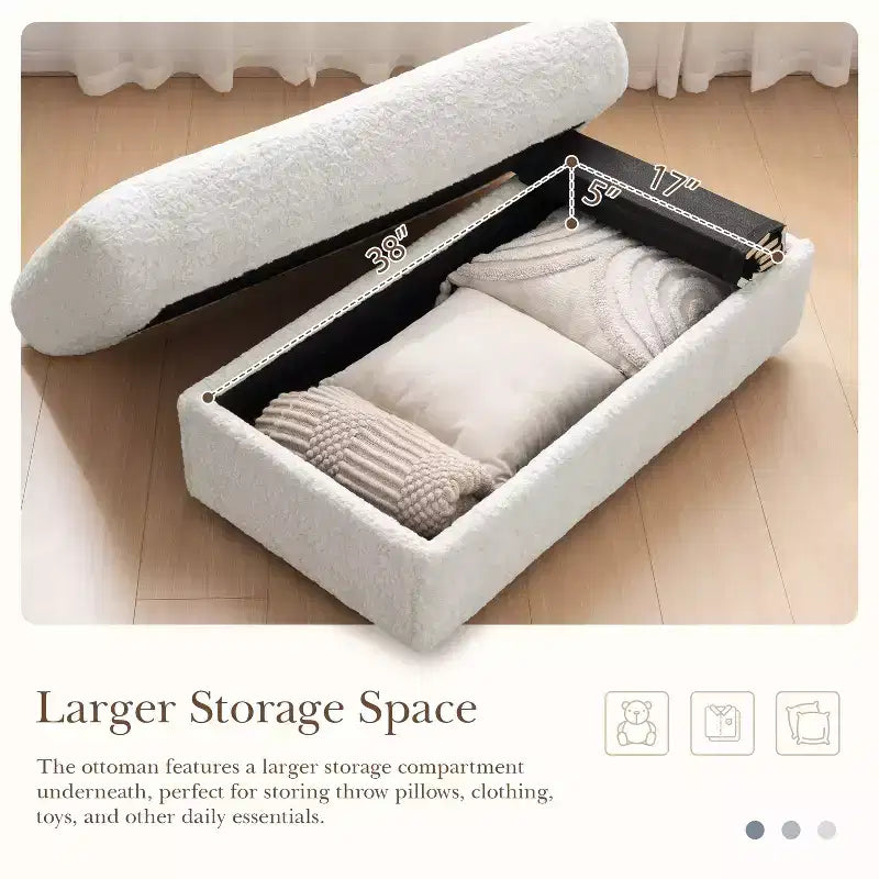 Tumbona extragrande de piel sintética de conejo con otomana de almacenamiento y reposabrazos, sofá cama tapizado con portavasos