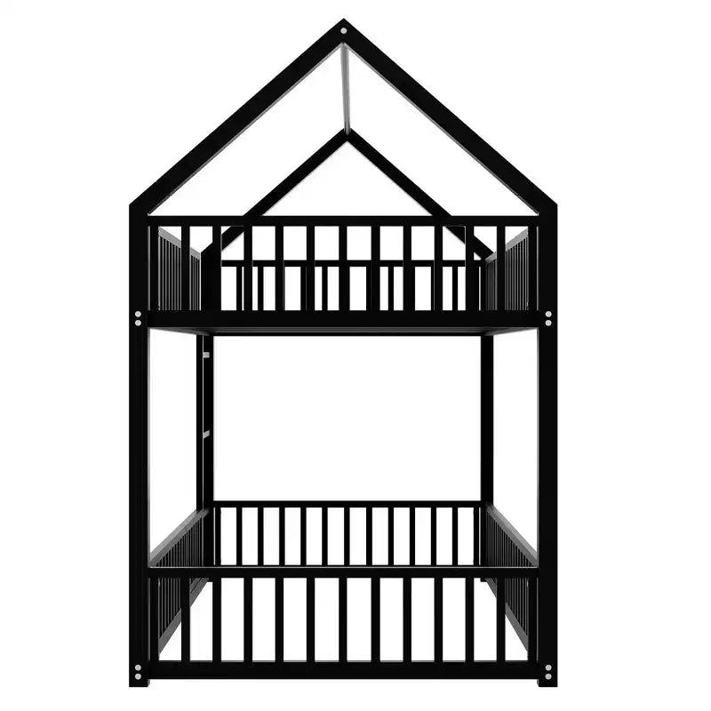Litera metálica para dos camas individuales, con barandilla y puerta, estructura de cama tipo casita