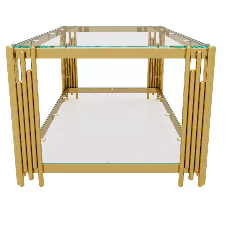 Juego de mesas de vidrio: mesa de centro, mesa auxiliar de sofá, mesa decorativa, mesa auxiliar y mesa de cóctel, con estructura metálica dorada, redondas/cuadradas/rectangulares