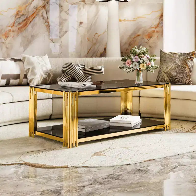 Couchtisch aus Glas, Beistelltisch, Akzenttisch, Set aus Beistelltisch und Cocktailtisch mit goldenem Metallgestell, rund/quadratisch/rechteckig