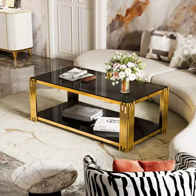 Couchtisch aus Glas, Beistelltisch, Akzenttisch, Set aus Beistelltisch und Cocktailtisch mit goldenem Metallgestell, rund/quadratisch/rechteckig