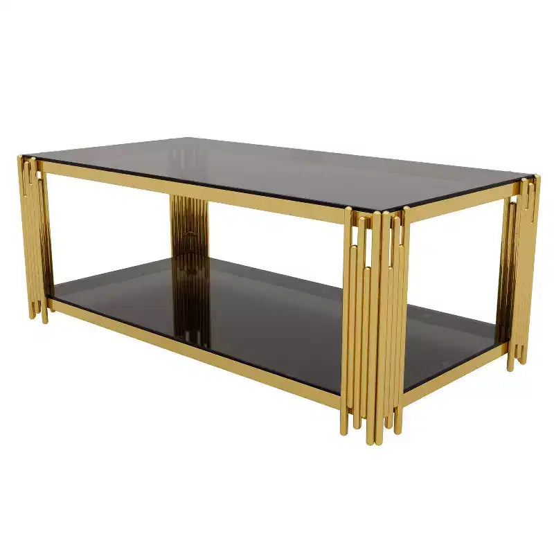 Juego de mesas de vidrio: mesa de centro, mesa auxiliar de sofá, mesa decorativa, mesa auxiliar y mesa de cóctel, con estructura metálica dorada, redondas/cuadradas/rectangulares
