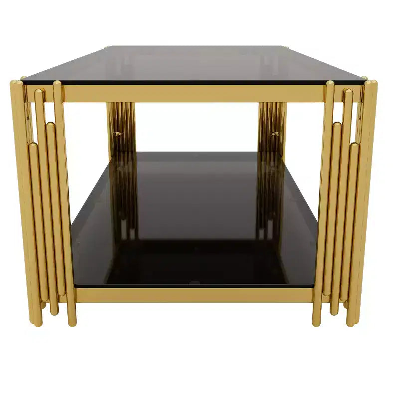 Juego de mesas de vidrio: mesa de centro, mesa auxiliar de sofá, mesa decorativa, mesa auxiliar y mesa de cóctel, con estructura metálica dorada, redondas/cuadradas/rectangulares