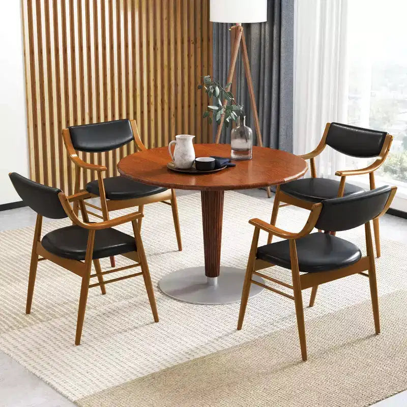 Ensemble de 2 chaises de salle à manger en similicuir avec assise rembourrée, accoudoirs et dossier, cadre en bois d’hévéa, noir et marron