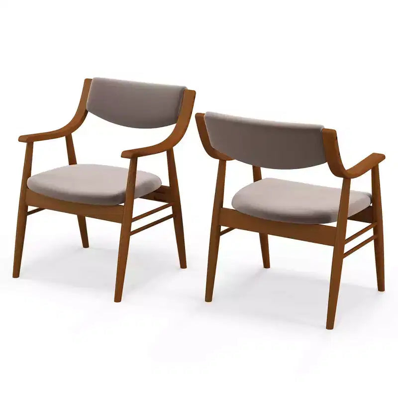 Ensemble de 2 chaises de salle à manger en similicuir avec assise rembourrée, accoudoirs et dossier, cadre en bois d’hévéa, noir et marron