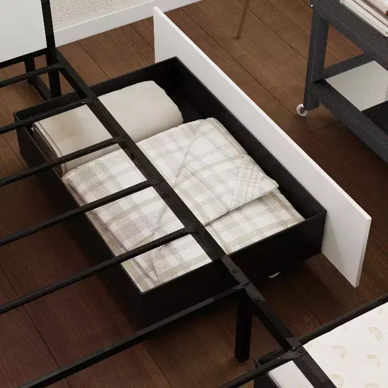 Cadre de lit contemporain blanc grand lit : éclairage réglable, grand tiroir de rangement sous le lit pour un sommeil stable et confortable