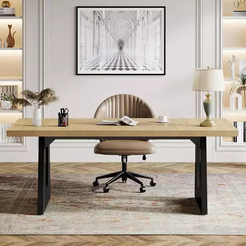 Escritorio ejecutivo rectangular con doble pedestal de madera