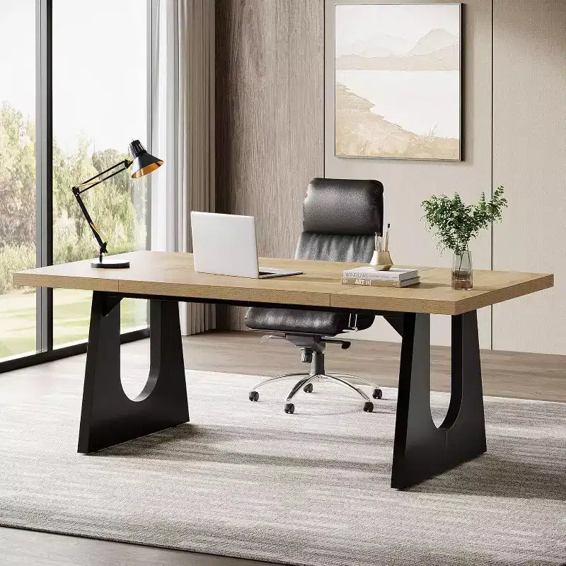 Escritorio ejecutivo rectangular con doble pedestal de madera