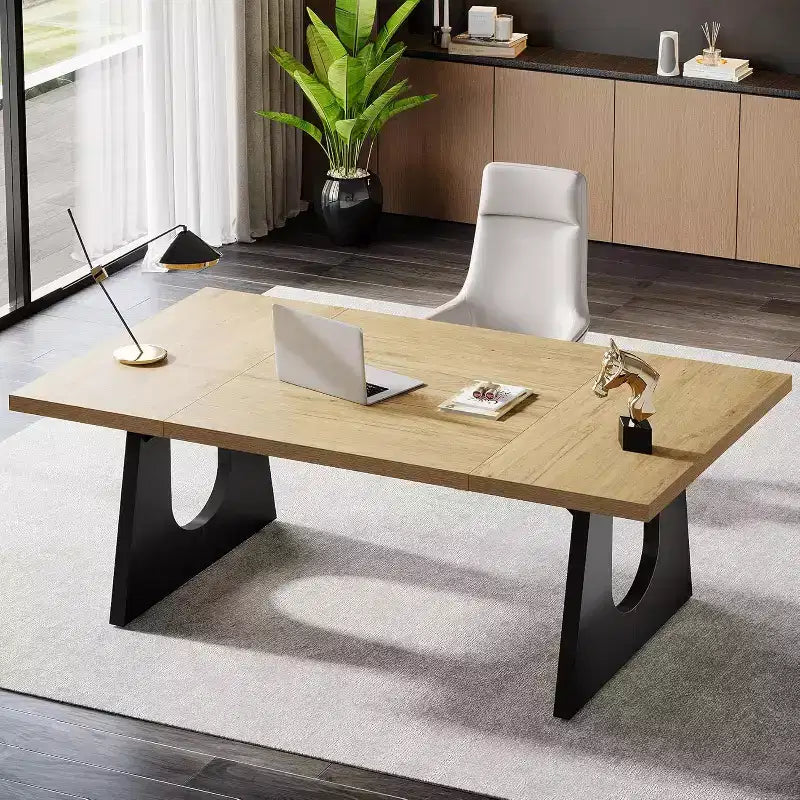 Escritorio ejecutivo rectangular con doble pedestal de madera