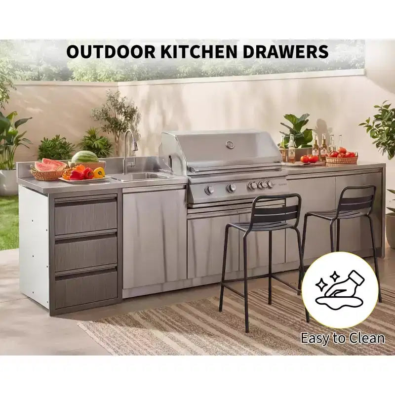 Tiroirs pour cuisine extérieure, triple tiroir encastrable en acier inoxydable de 14 W x 24 H x 18 D, tiroirs de barbecue pour îlot de cuisine extérieure