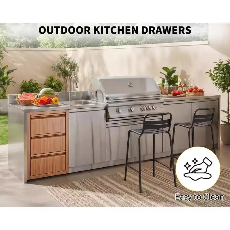 Tiroirs pour cuisine extérieure, triple tiroir encastrable en acier inoxydable de 14 W x 24 H x 18 D, tiroirs de barbecue pour îlot de cuisine extérieure
