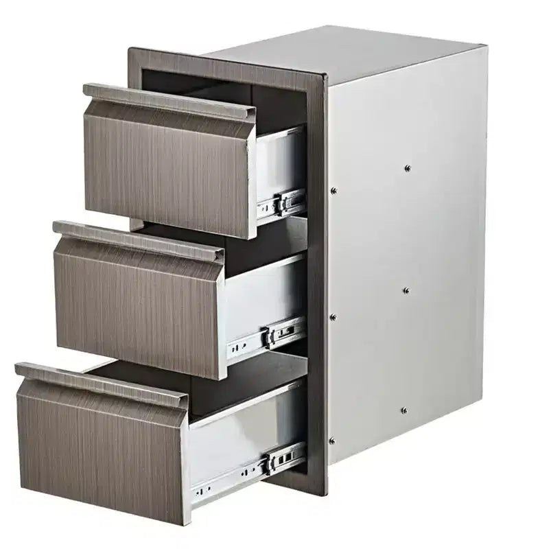 Tiroirs pour cuisine extérieure, triple tiroir encastrable en acier inoxydable de 14 W x 24 H x 18 D, tiroirs de barbecue pour îlot de cuisine extérieure