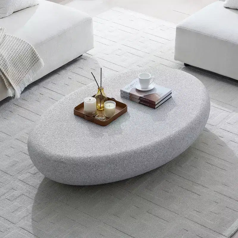 Table basse ovale moderne, table centrale vintage, table de canapé, sans assemblage, gris roche mat