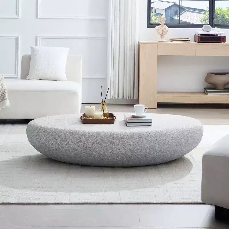Table basse ovale moderne, table centrale vintage, table de canapé, sans assemblage, gris roche mat