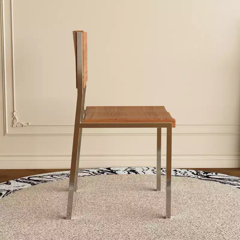 Silla de comedor moderna minimalista (juego de 2) - Estructura de acero inoxidable y asiento de madera maciza