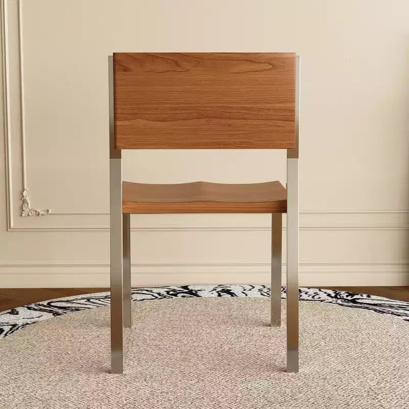 Silla de comedor moderna minimalista (juego de 2) - Estructura de acero inoxidable y asiento de madera maciza