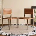 Silla de comedor moderna minimalista (juego de 2) - Estructura de acero inoxidable y asiento de madera maciza