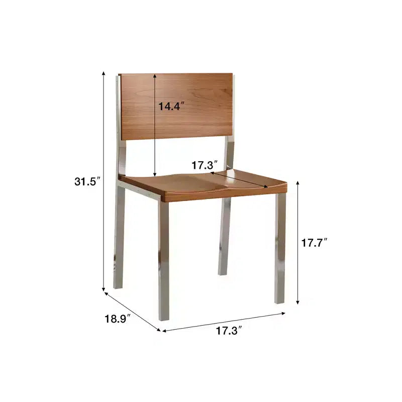 Silla de comedor moderna minimalista (juego de 2) - Estructura de acero inoxidable y asiento de madera maciza