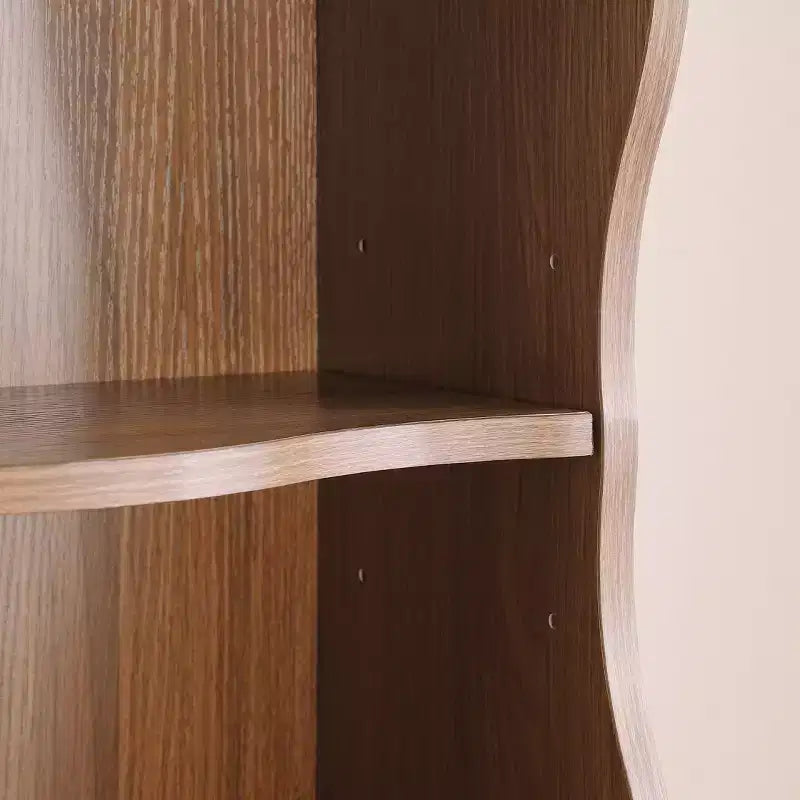 Estantería ajustable ultradelgada de niveles, expositor de MDF color nogal con borde ondulado (organizador desmontable para oficina en casa)