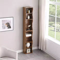 Estantería ajustable ultradelgada de niveles, expositor de MDF color nogal con borde ondulado (organizador desmontable para oficina en casa)
