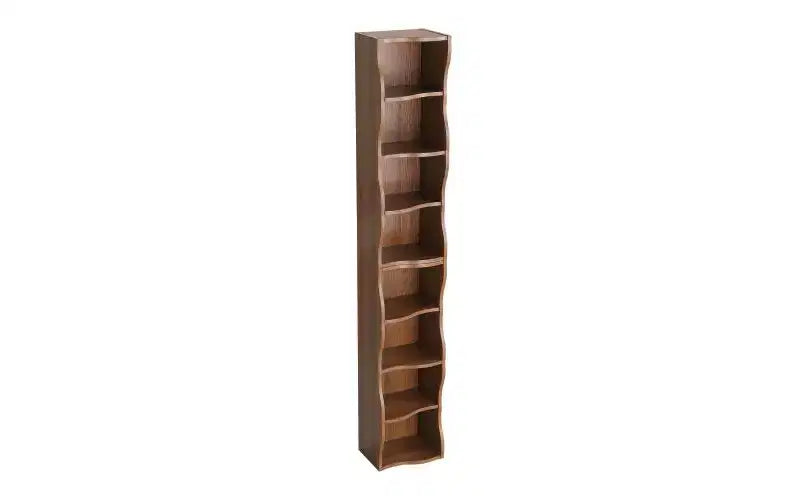 Estantería ajustable ultradelgada de niveles, expositor de MDF color nogal con borde ondulado (organizador desmontable para oficina en casa)