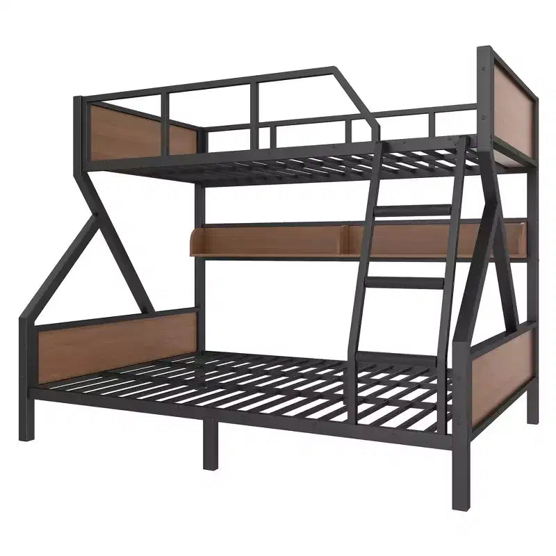 Litera Full XL/Queen o Full+tablero de almacenamiento/Queen, litera metálica con estantes de almacenamiento y luces, diseño que ahorra espacio y no hace ruido, negra