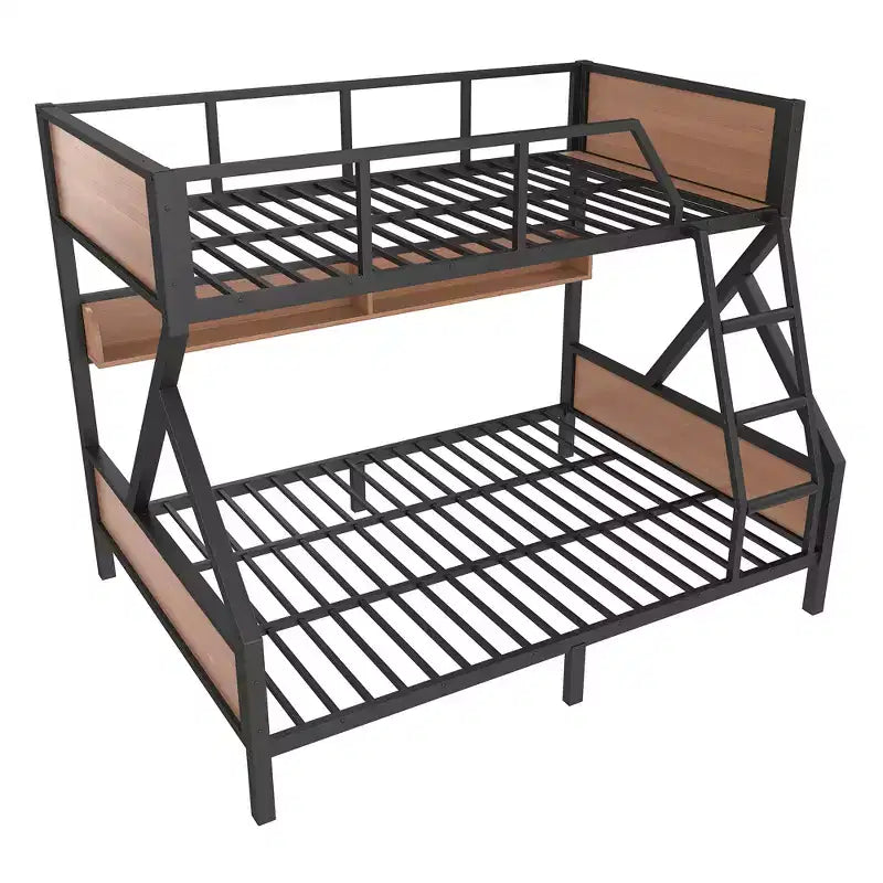 Litera Full XL/Queen o Full+tablero de almacenamiento/Queen, litera metálica con estantes de almacenamiento y luces, diseño que ahorra espacio y no hace ruido, negra
