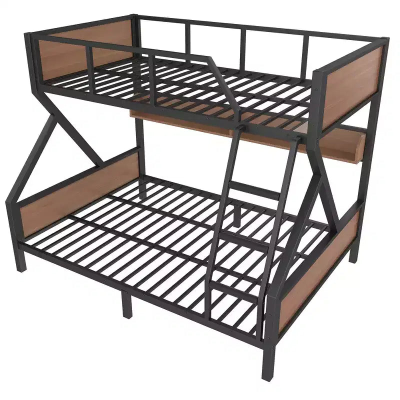 Litera Full XL/Queen o Full+tablero de almacenamiento/Queen, litera metálica con estantes de almacenamiento y luces, diseño que ahorra espacio y no hace ruido, negra