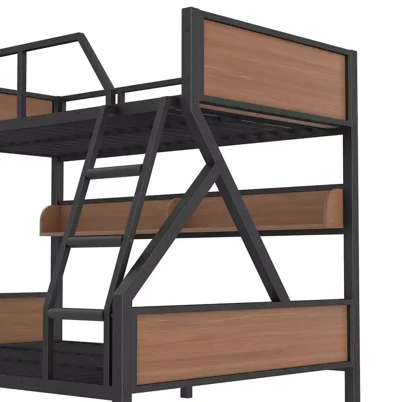 Litera Full XL/Queen o Full+tablero de almacenamiento/Queen, litera metálica con estantes de almacenamiento y luces, diseño que ahorra espacio y no hace ruido, negra