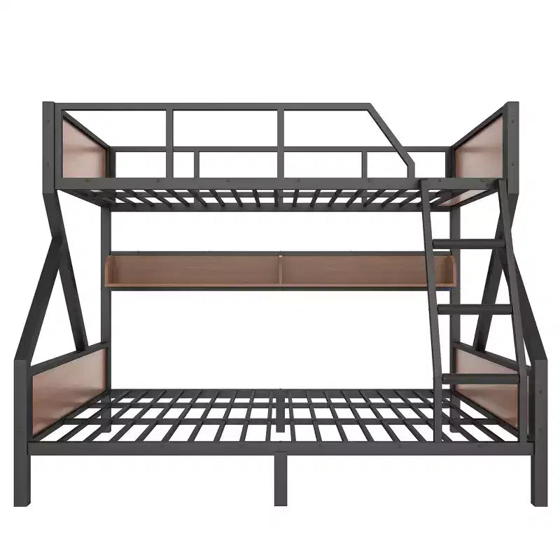 Litera Full XL/Queen o Full+tablero de almacenamiento/Queen, litera metálica con estantes de almacenamiento y luces, diseño que ahorra espacio y no hace ruido, negra