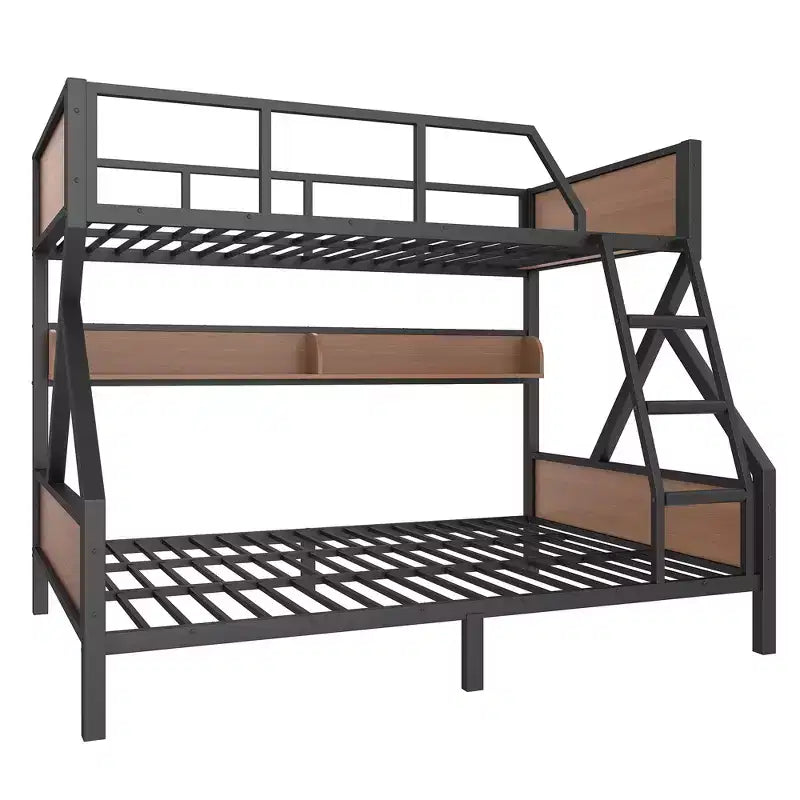 Litera Full XL/Queen o Full+tablero de almacenamiento/Queen, litera metálica con estantes de almacenamiento y luces, diseño que ahorra espacio y no hace ruido, negra