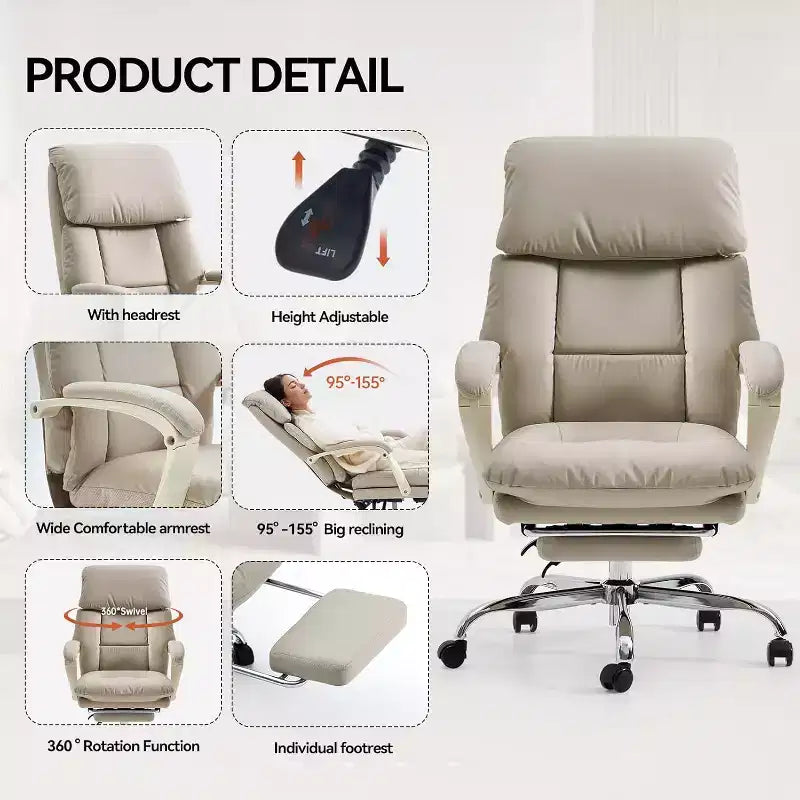 Cómoda silla de oficina con respaldo alto, cuero PU, reclinable, giratoria, con ruedas y soporte lumbar