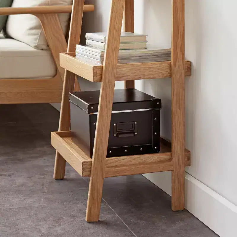 Estantería de escalera de 3 niveles, estante de almacenamiento de roble para sala de estar, dormitorio, entrada o baño
