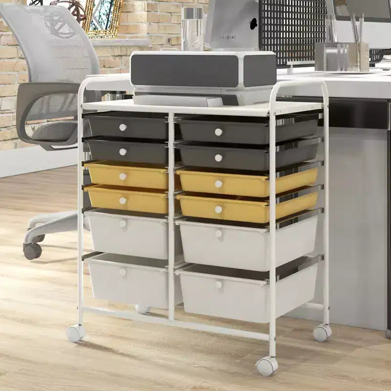 Mobiler Aufbewahrungswagen mit Schubladen, halbtransparent/schwarz/bunt/grau + beige + gelb/mehrfarbig/hautfarben/weiß/macaronsfarben/lila/knallpink