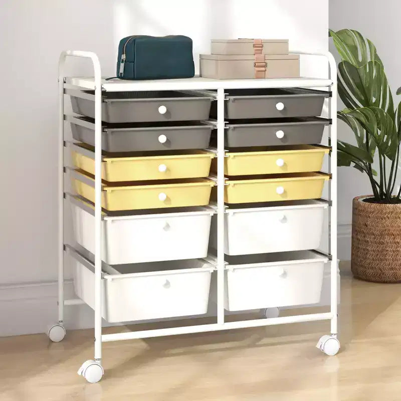 Mobiler Aufbewahrungswagen mit Schubladen, halbtransparent/schwarz/bunt/grau + beige + gelb/mehrfarbig/hautfarben/weiß/macaronsfarben/lila/knallpink