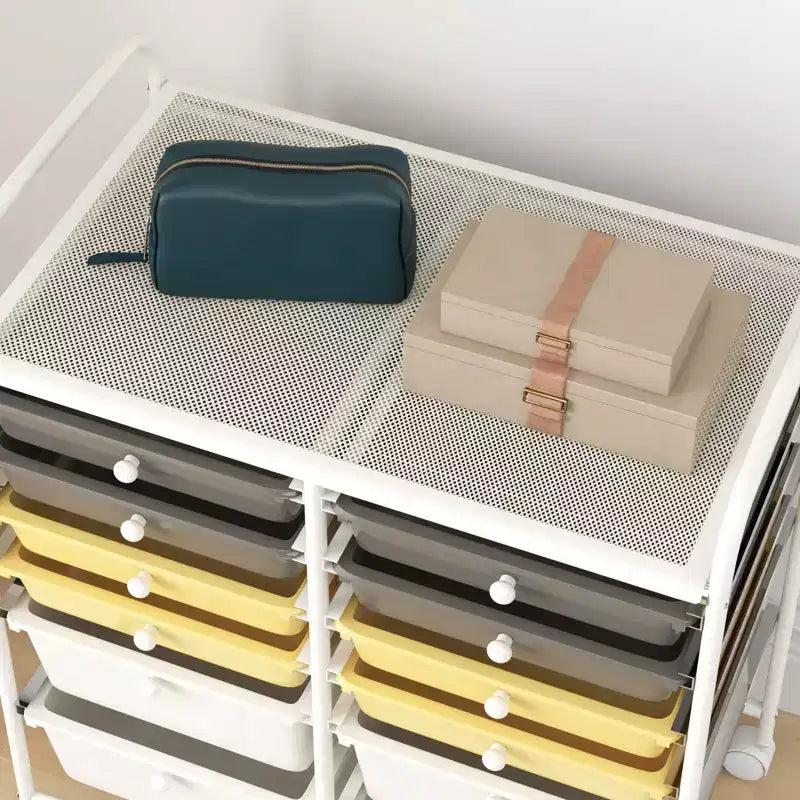 Mobiler Aufbewahrungswagen mit Schubladen, halbtransparent/schwarz/bunt/grau + beige + gelb/mehrfarbig/hautfarben/weiß/macaronsfarben/lila/knallpink