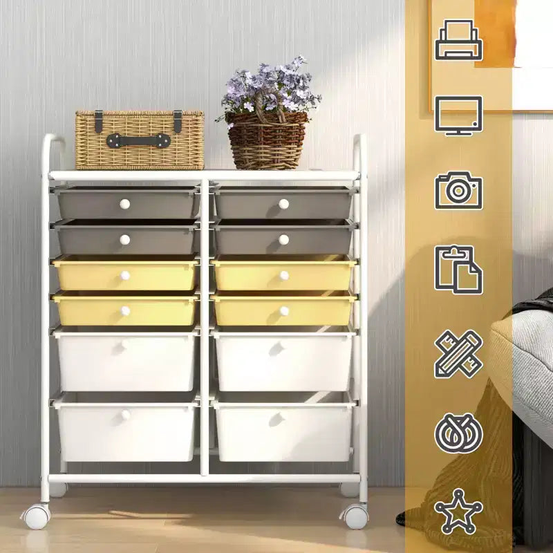 Mobiler Aufbewahrungswagen mit Schubladen, halbtransparent/schwarz/bunt/grau + beige + gelb/mehrfarbig/hautfarben/weiß/macaronsfarben/lila/knallpink
