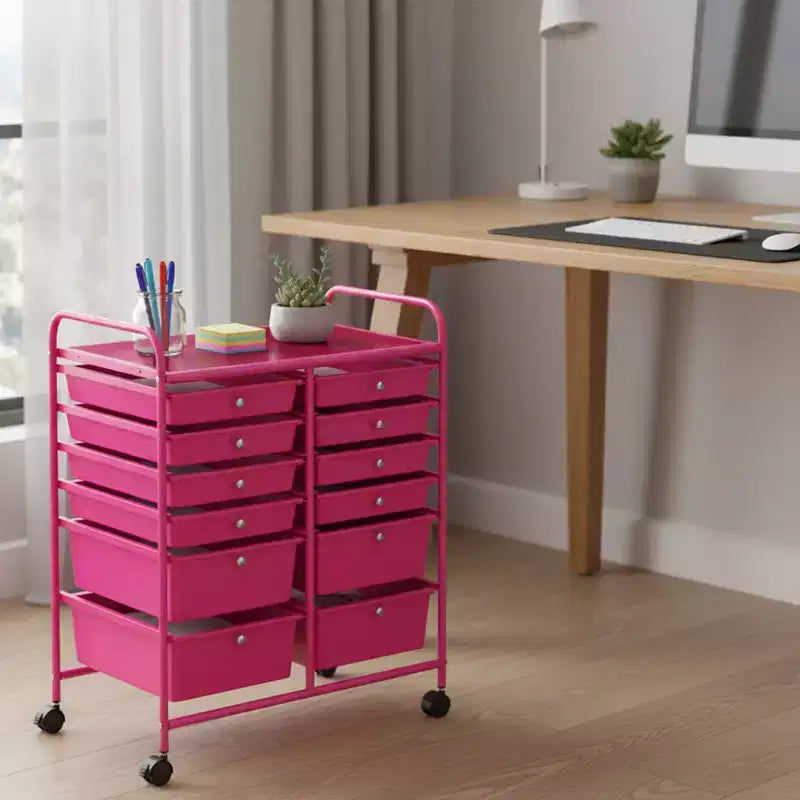 Mobiler Aufbewahrungswagen mit Schubladen, halbtransparent/schwarz/bunt/grau + beige + gelb/mehrfarbig/hautfarben/weiß/macaronsfarben/lila/knallpink