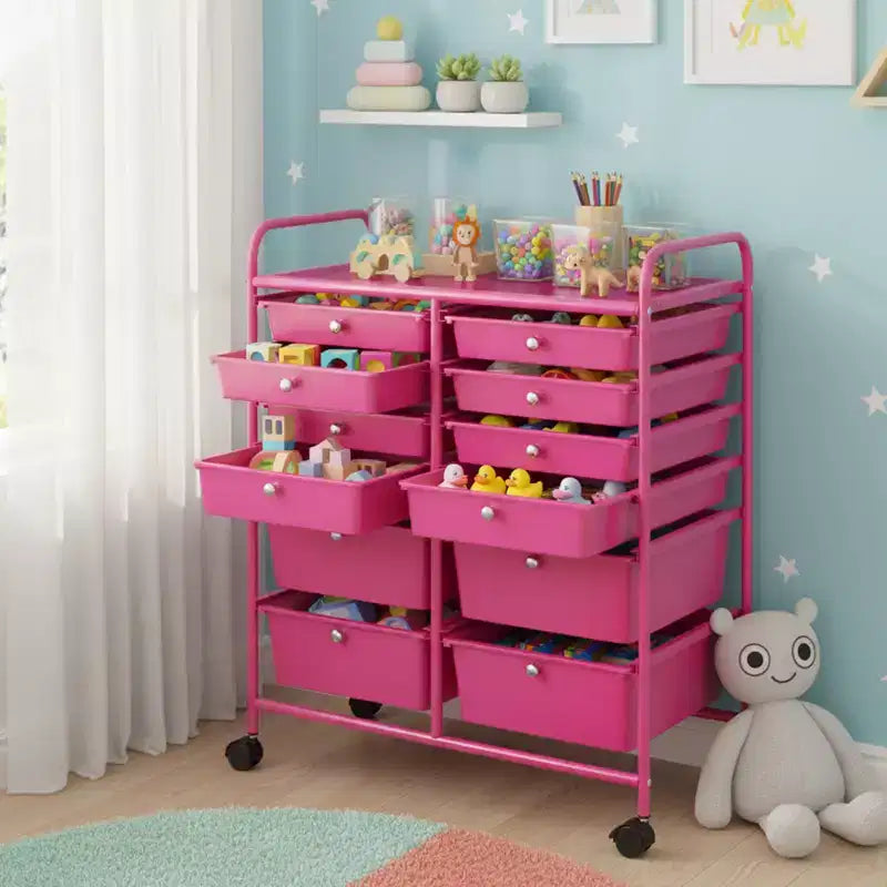 Mobiler Aufbewahrungswagen mit Schubladen, halbtransparent/schwarz/bunt/grau + beige + gelb/mehrfarbig/hautfarben/weiß/macaronsfarben/lila/knallpink