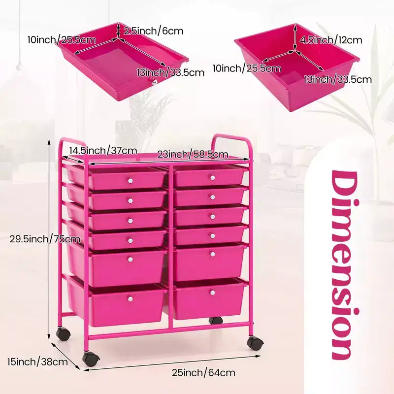 Mobiler Aufbewahrungswagen mit Schubladen, halbtransparent/schwarz/bunt/grau + beige + gelb/mehrfarbig/hautfarben/weiß/macaronsfarben/lila/knallpink